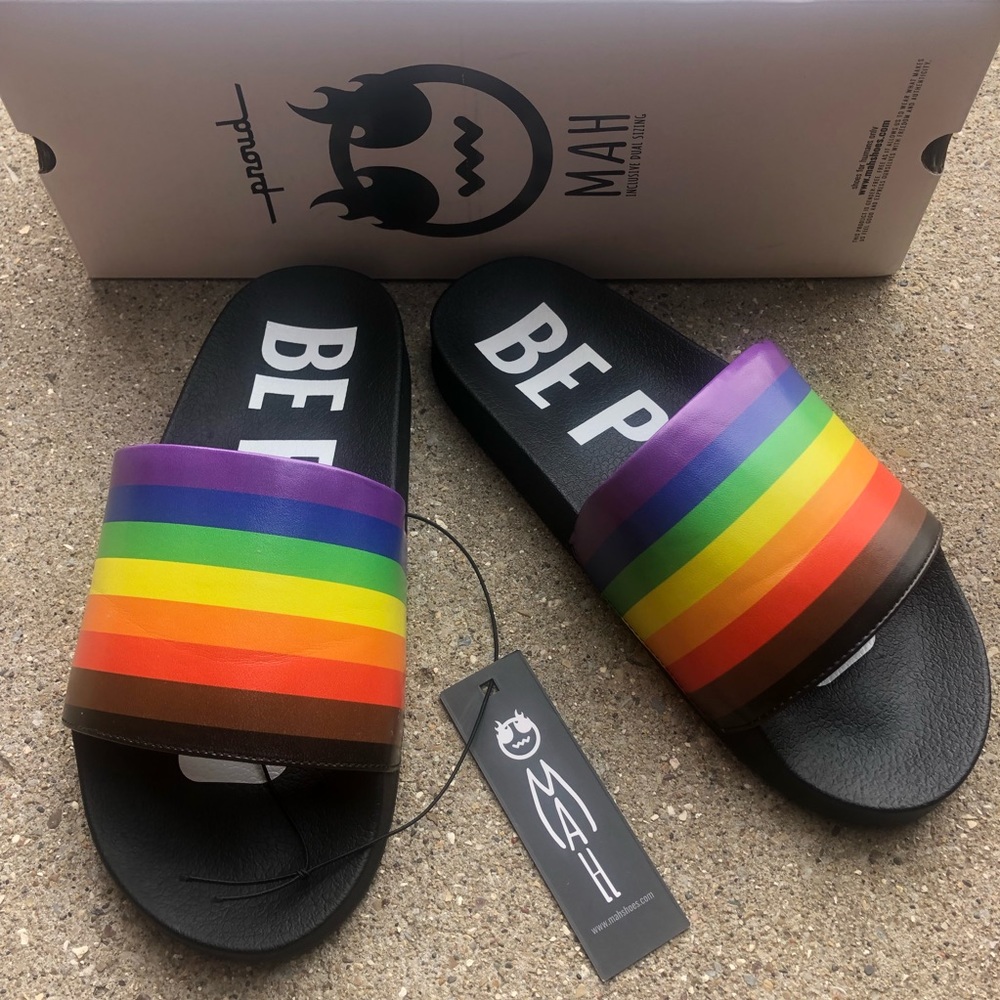New Proud Mah Be Proud Rainbow Pride Unisex Slides Sandals  Women’s 9 / Men’s 7